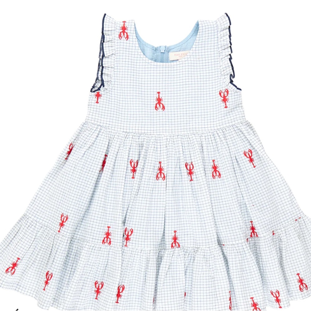 Pink Chicken Girls Kelsey Dress Lobster Check sz 3Y